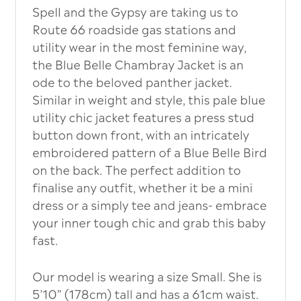 Blue Belle Chambray Jacket Bellebird Spell Designs extra small - Picture 15 of 16